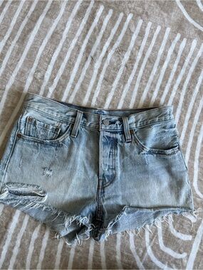 Levi's 501  Light Wash Frayed Hem Denim Button Fly Shorts